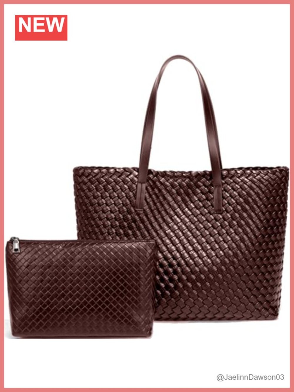 Woven Leather Tote Bag with Matching Pouch, Large Capacity Shoulder Handbag